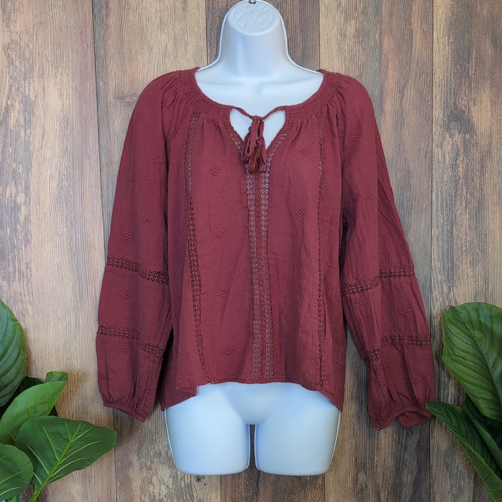 American Eagle Outfitters Lace Detail Flowy Crop Blouse S C626